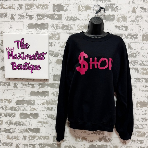 The Shop Sweatshirt – Black Pullover with Bold “$hop” Graphic for Street Style - Picture 3 of 6
